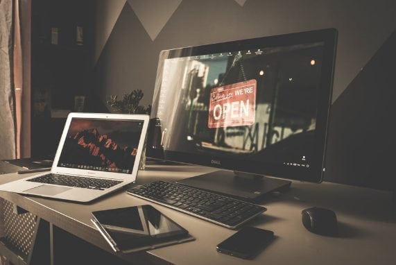 Business Resources, desk with open sign